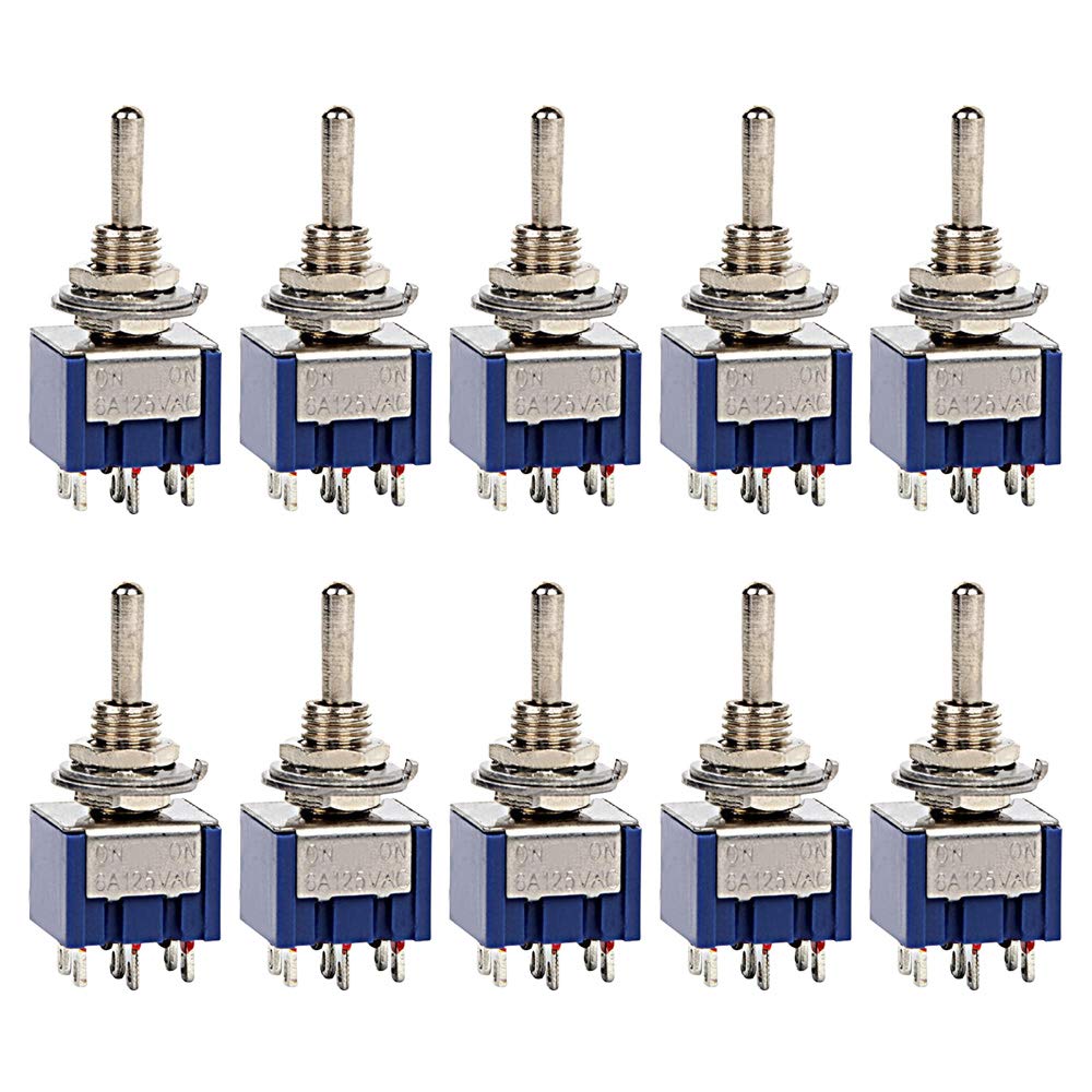 ETOPARS 10 Stück Blau Mini Miniatur Kippschalter EIN-EIN 6A 125V / 3A 250V 6 Kontakte DPDT 2 Position Auto Armaturenbrett Wippschalter Lötanschluss von ETOPARS