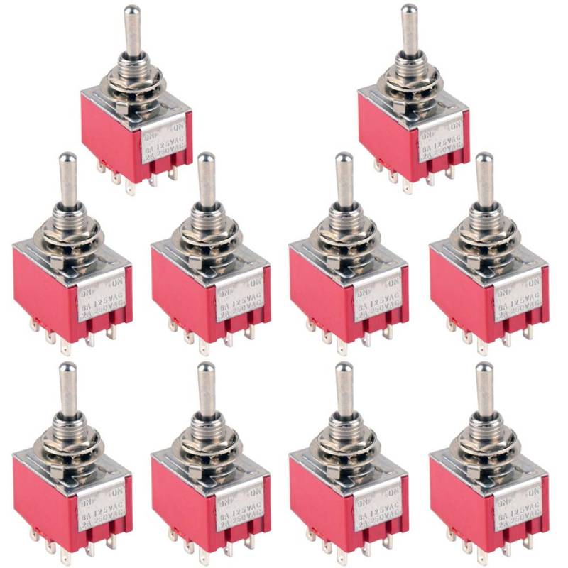 ETOPARS 10 Stück Mini Miniatur Kippschalter EIN-EIN 6A 125V / 3A 250V 9 Kontakte 3PDT 2 Position Auto Armaturenbrett Wippschalter Lötanschluss von ETOPARS