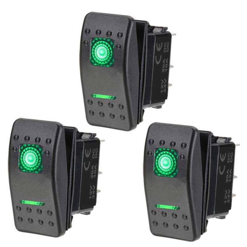 ETOPARS 3 X Schwerlast Auto Boot Wippschalter Instrumententafel zwei Grün Licht AN AUS 5Pin SPST Kippschalter Wasserdicht 12V 20A 24V 10A von ETOPARS