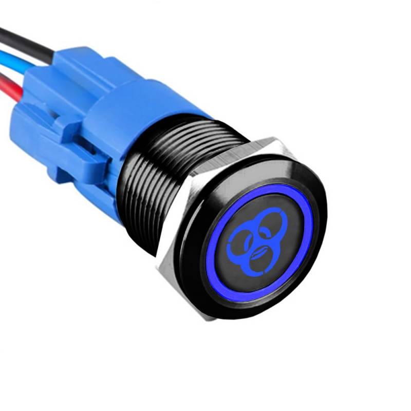 ETOPARS Schwarze Schale 19mm Metall Kippschalter 12V 5A Auto Wippschalter Wasserdicht Druckschalter EIN/AUS Taste Schalter mit Drahtstecker Blau Zombie licht Knopfschalter von ETOPARS