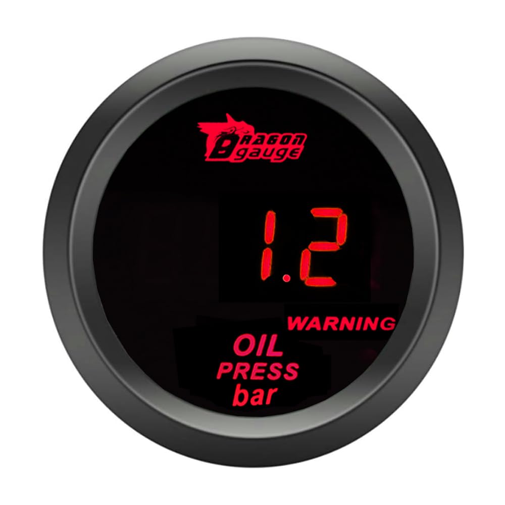 ETOPARS Universelle Auto Öldruckanzeige 2Zoll 52mm Auto Öldruckmesser Messgerät Digitales Bar Öldrucktester Anzeige Öldruck Rot Lichtanzeige Instrument Rauchtönung Len von ETOPARS