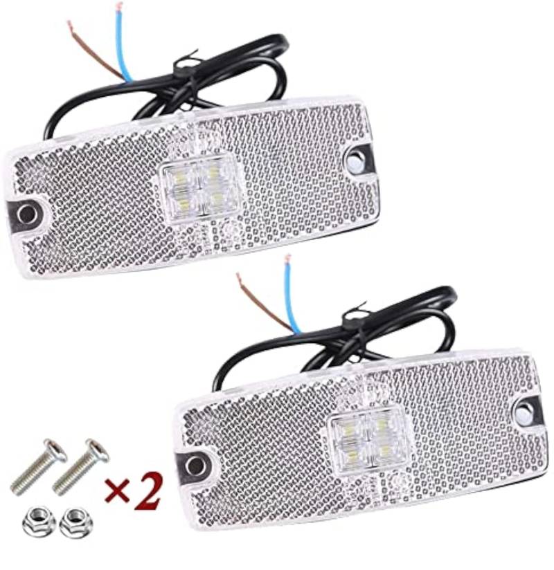 ETUKER 2*Trailer Front Positionsleuchten weiß, Seitenmarkierungsleuchten,LED LKW-Seitenblinker Helle Lampen Umrissleuchten mit Reflektor für Caravan Trailer Van LKW ECE-geprüft (weiß) von ETUKER