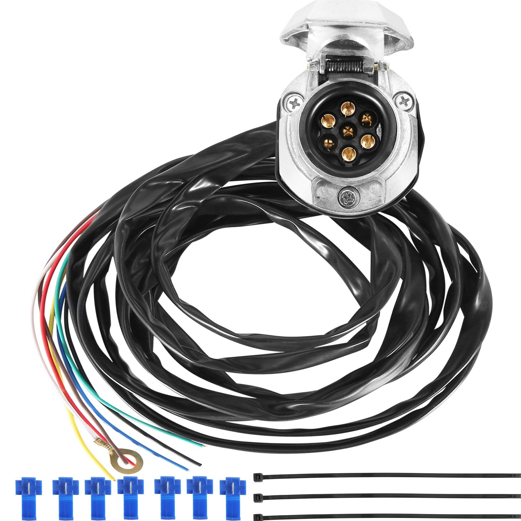 ETUKER 7-polige Vorverdrahtete Anhängerkupplungssteckdose,Anhängersteckdose Metall mit 1.9m Kabel 7-adrigers (7MS) von ETUKER