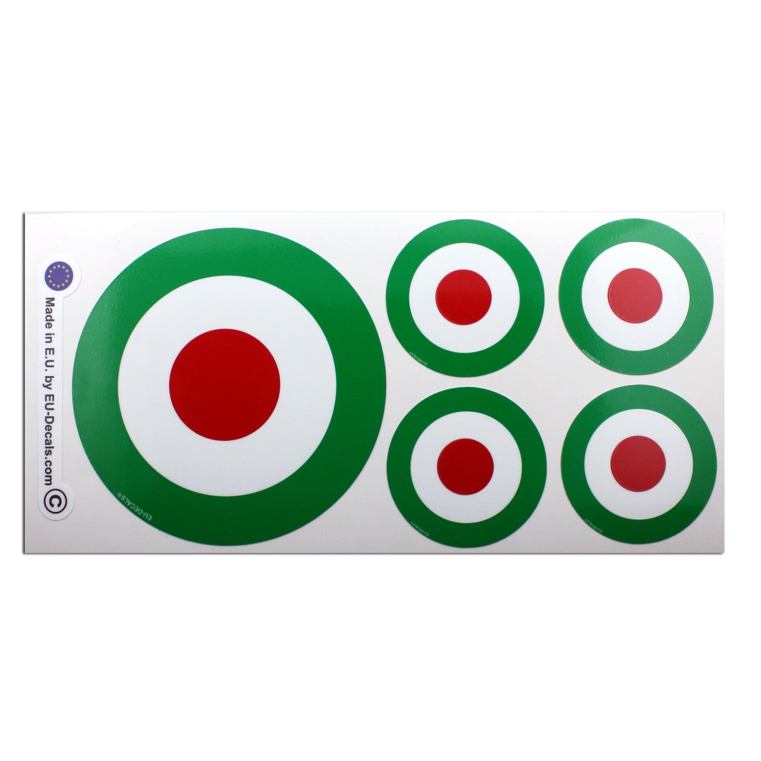 1 x 100 mm-4* & 4 x 50 mm Target Mod Green Italia Flag Laminierter Aufkleber Classic Retro für Helm Auto Fahrrad Roller MioVespa Collection von EU-Decals - MioVespa Collection