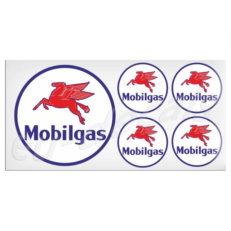 1 x 100 mm und 4 x 50 mm Vintage Mobilgas Mobile Cas Pegasus laminierter Aufkleber für Helm, Auto, Fahrrad, Roller, MioVespa-Kollektion von EU-Decals - MioVespa Collection