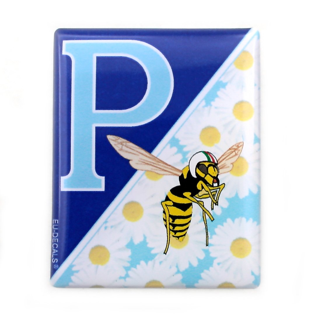 Billet One Frontabzeichen-Overlay, 3D-Aufkleber, gewölbt für die Vorderseite (Horncasting), blaue Gänseblümchen und das Mio the Wasp-Logo, kompatibel mit Vespa GTS-Modellen von EU-Decals - MioVespa Collection