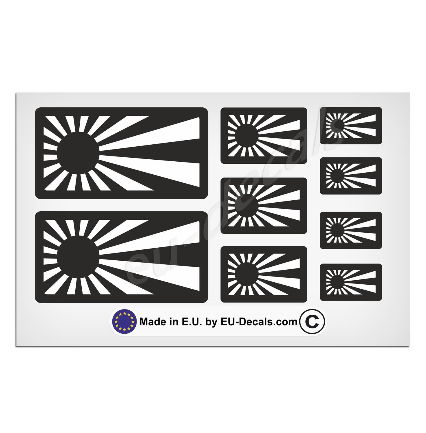 9 x Japan aufgehende Sonne Flaggen schwarz und weiß laminierter Aufkleber für Helm und Fahrrad, MioVespa Kollektion von EU-Decals - MioVespa Collection