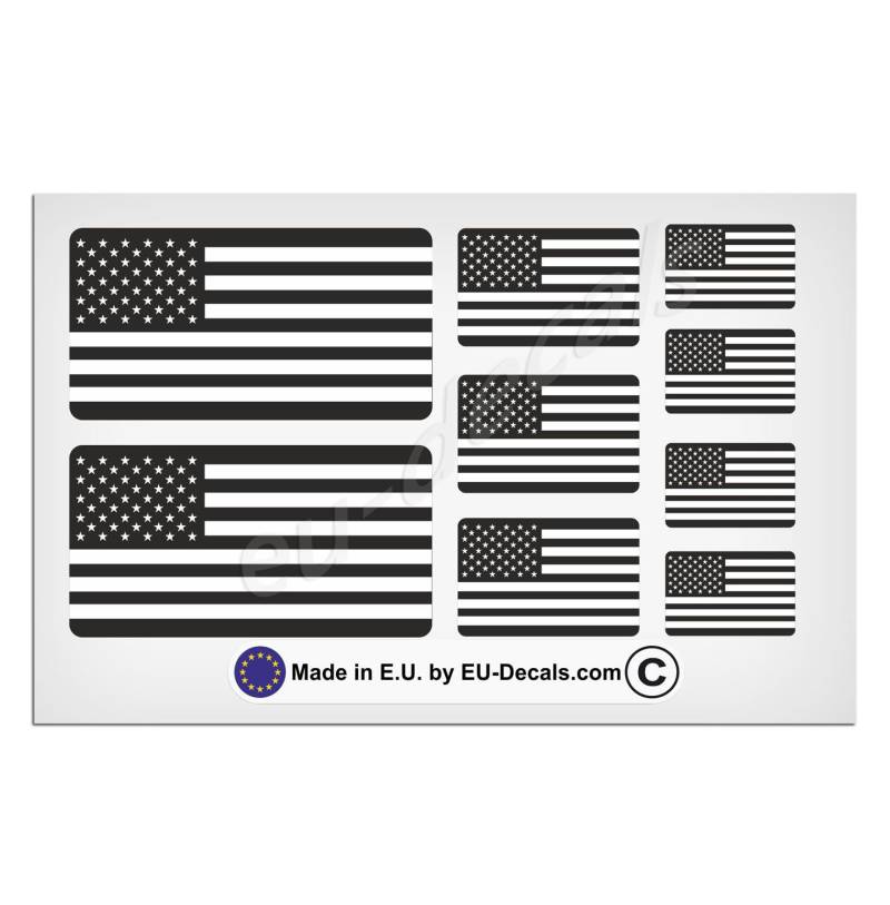 9 x USA Amerikanische Flaggen schwarz und weiß laminierter Aufkleber für Helm und Fahrrad, MioVespa Kollektion von EU-Decals - MioVespa Collection