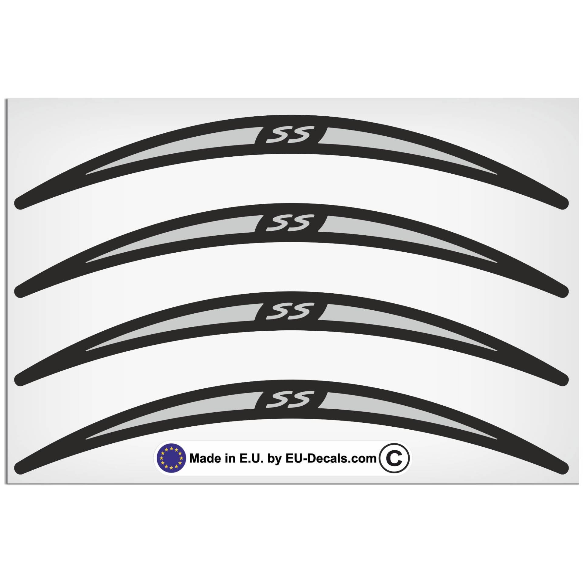 EU-Decals - MioVespa Collection SS 4X Felgenaufkleber lang grau auf schwarz für Vespa GTS 300 Super Sport Aufkleber laminiert von Homry