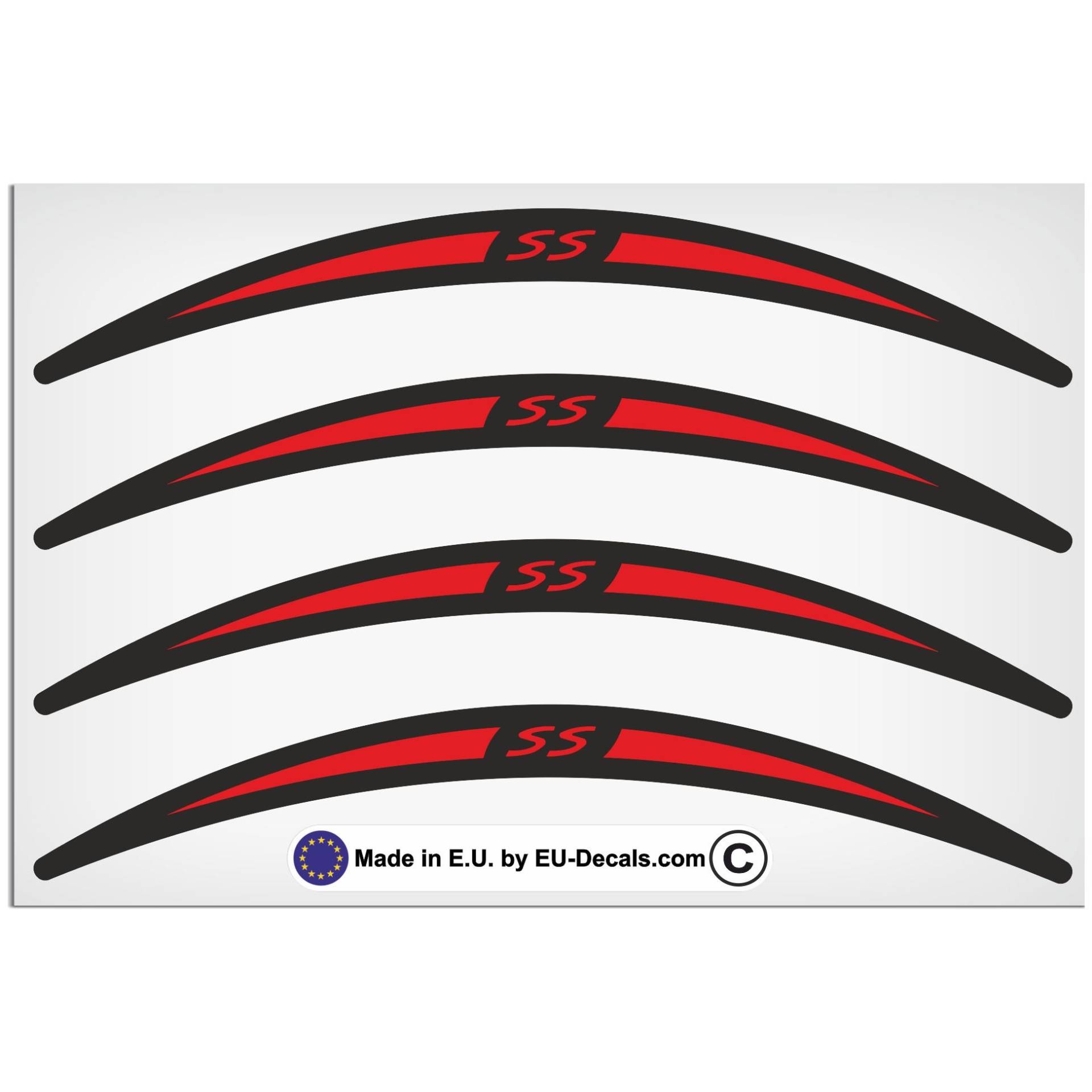 EU-Decals - MioVespa Collection SS 4X Felgenaufkleber lang rot auf schwarz für Vespa GTS 300 Super Sport Aufkleber laminiert von EU-Decals - MioVespa Collection