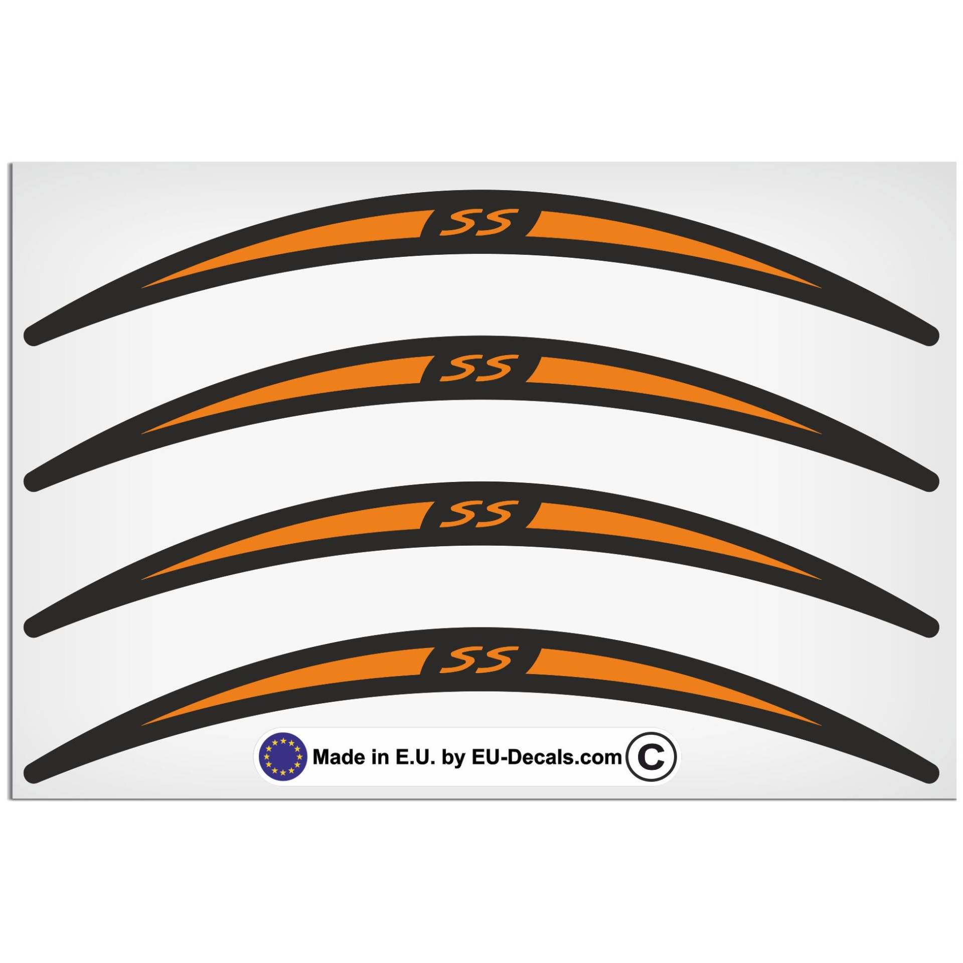 EU-Decals - MioVespa Collection SS 4X Felgenrandaufkleber lang orange auf schwarz für Vespa GTS 300 Super Sport Aufkleber laminiert von EU-Decals - MioVespa Collection