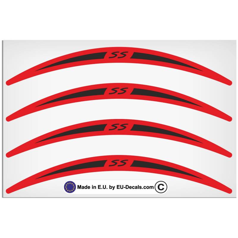 EU-Decals - MioVespa Collection SS 4X Felgenrandaufkleber lang schwarz auf rot für Vespa GTS 300 Super Sport Aufkleber laminiert von EU-Decals - MioVespa Collection