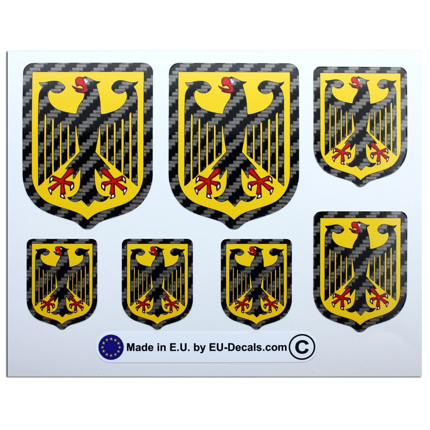 Set mit 7 Kohlefaser-Aufklebern, Motiv: Deutsche Bundesadler, Deutschland-Flagge, Emblem, laminierte Aufkleber, MioVespa-Kollektion von EU-Decals - MioVespa Collection