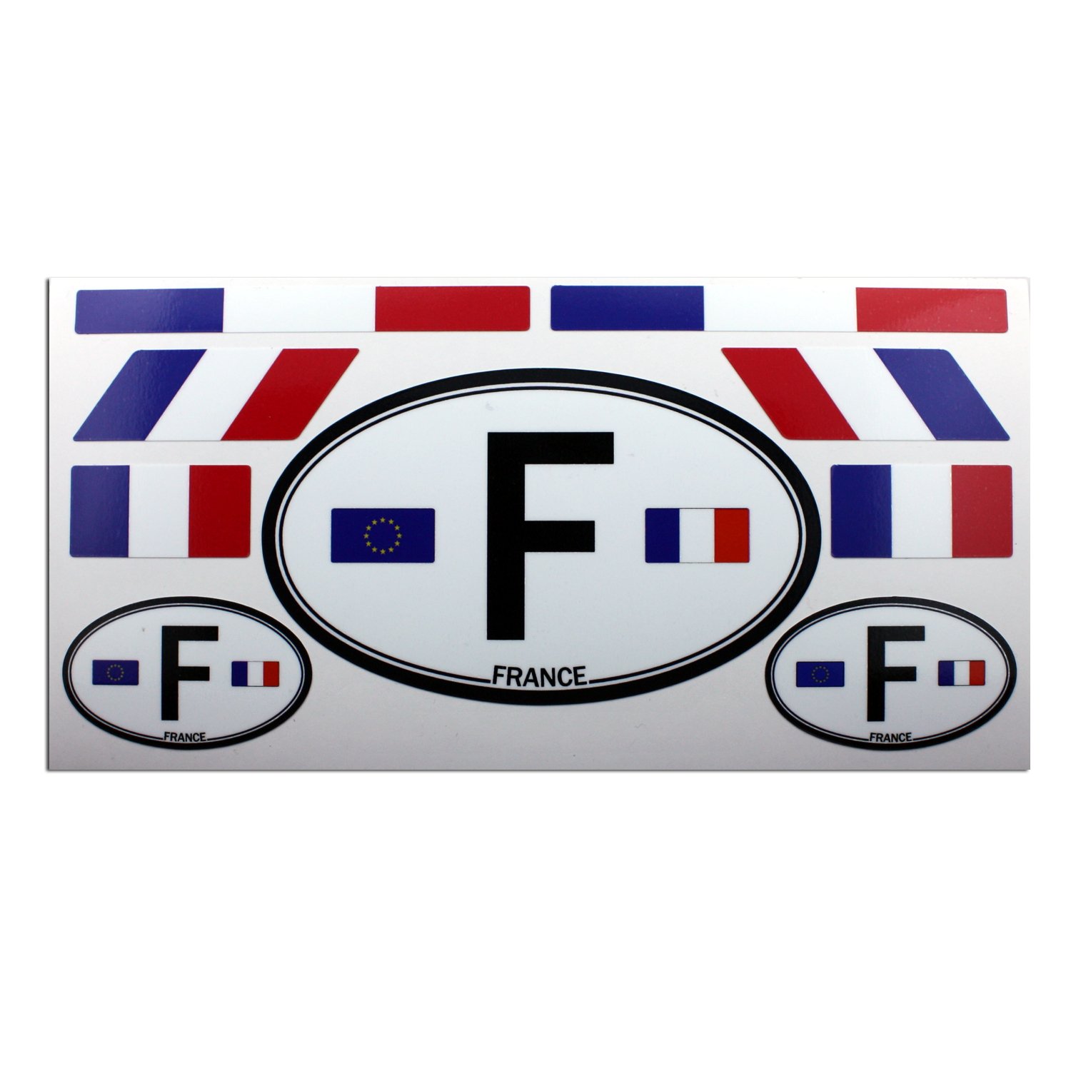 Set mit 9 Frankreich-Flaggen und Buchstaben F Auto-Landschild, laminierte Aufkleber, MioVespa-Kollektion von EU-Decals - MioVespa Collection