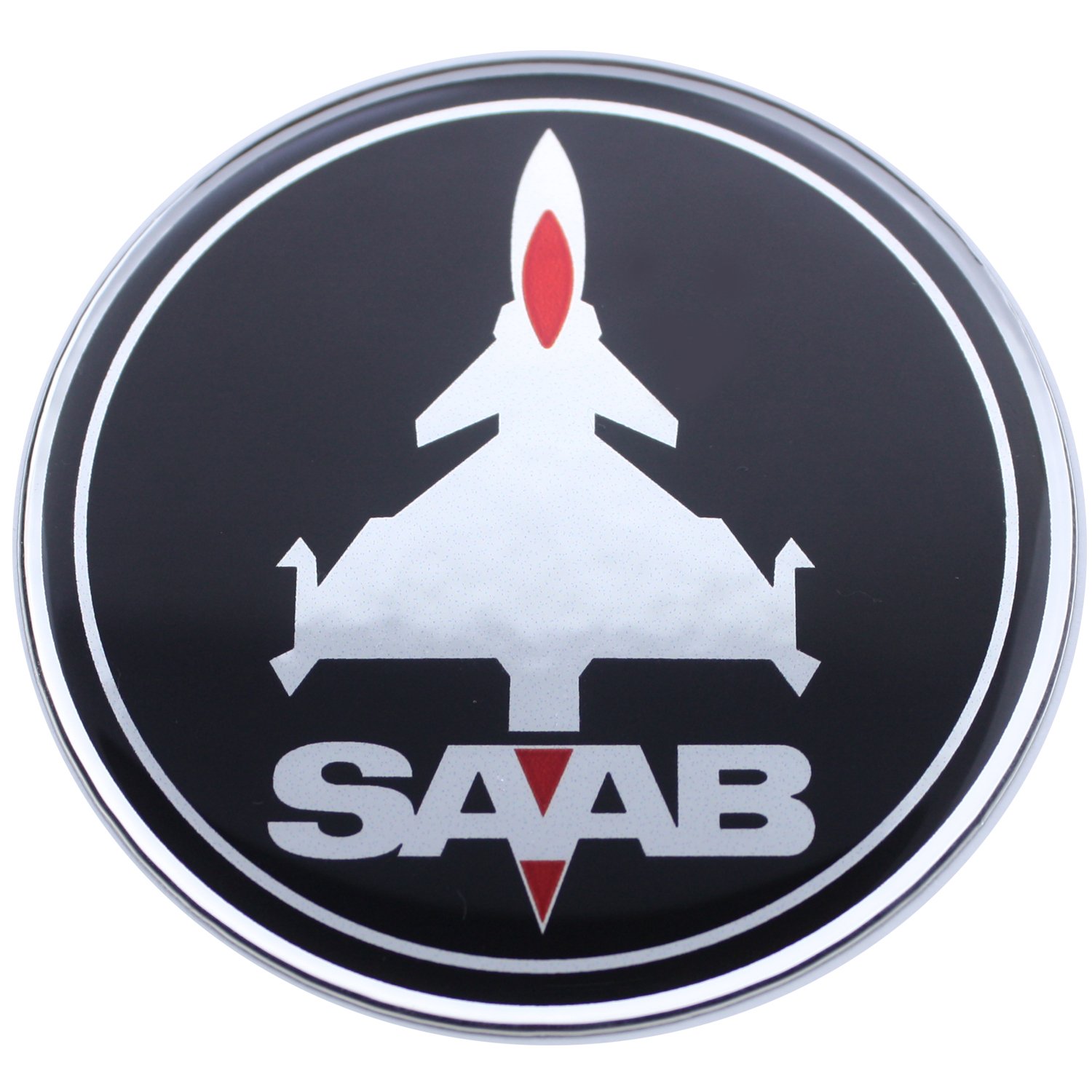 44 mm Jet-Flugzeug SAB schwarz rot Chrom Abzeichen Emblem gewölbt 3D Aufkleber selbstklebende Rückseite 9-3 von EU-Decals