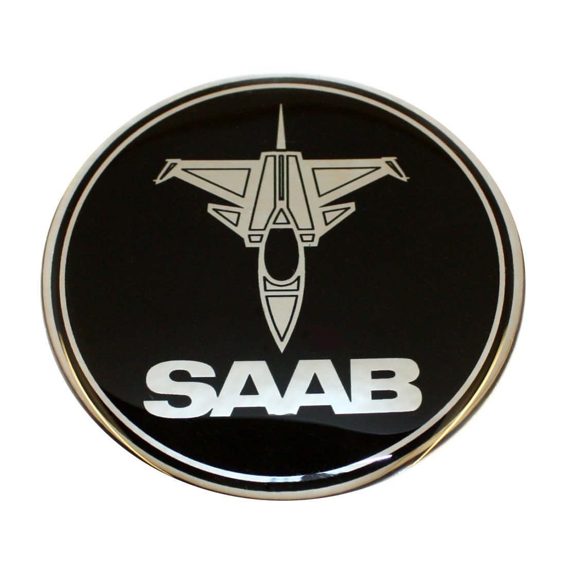 EU-Decals 44 mm Jet-Flugzeug SAB schwarz Chrom Abzeichen Emblem gewölbt 3D Aufkleber selbstklebende Rückseite 9-3 von EU-Decals