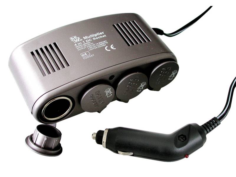 Eufab 16567 Steckdose 4 in 1, 12 V, mit 10 A Sicherung, Kontroll - LED als Batteriestromanzeige, 1 m Kabel für Zigarettenanzünder von EUFAB