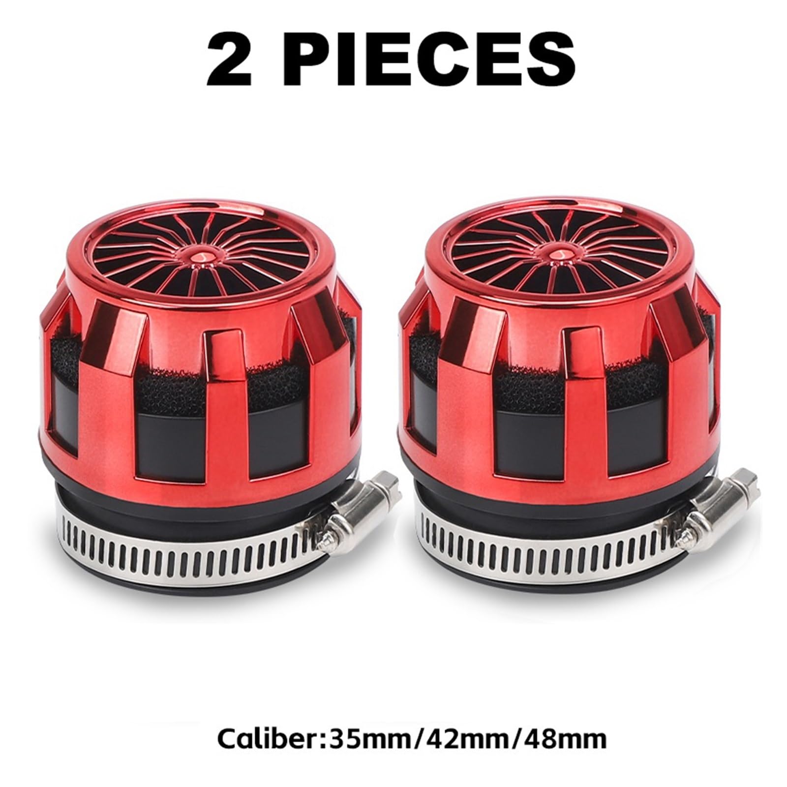 Motorrad-Luftfiltereinlass 35 mm 42 mm 48 mm Universal for Offroad-Motorrad ATV Quad Dirt Pit Bike Pilzkopf-Luftfilter(2pcs Red) von EUKYTIXF