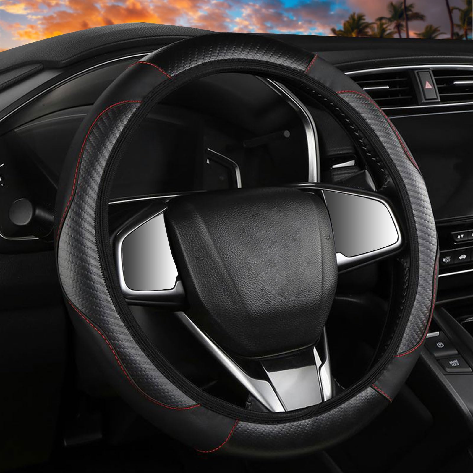 EUPSIIU Universal-Auto-Lenkradbezug Auto Lenkradbezug Mikrofaser Leder Lenkradhülle Universal Größe 37-39cm Anti Rutsch Atmungsaktives Lenkradbezug Autozubehör Innenraum(Schwarz) von EUPSIIU