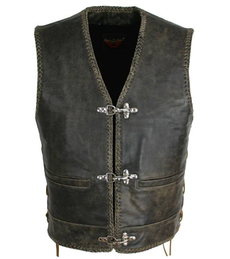EURO STARS Herren Biker Lederweste Bon Cracker Braun, Motorrad Lederweste, Biker Ledrweste, Clubweste, Chopper kutte, Rocker weste, Rindleder Kutte, Biker Leder Kutte (L, Braun) von EURO STARS
