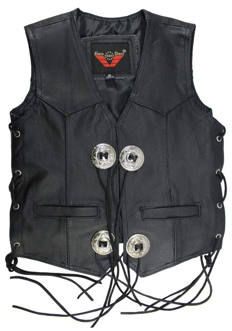 EURO STARS Kinder Lederweste Kanchoo, Biker Lederkutte, Club Lederweste, Chopper Lederkutte, Rockerweste, Rindleder Kutte Leather Vest black (M, Schwarz) von EURO STARS