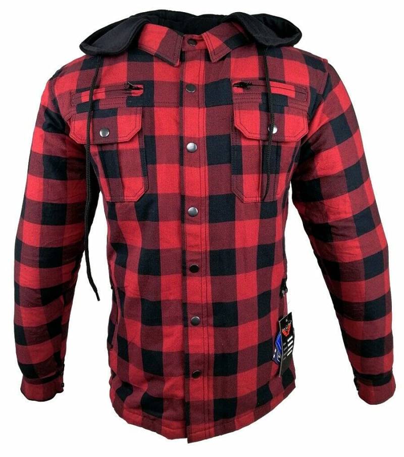 EURO STARS Motorrad- und Flanell-Holzfällerhemd mit KEV ARAMID Lumber Biker Jacke Hemd (2XL, Rot) von EURO STARS