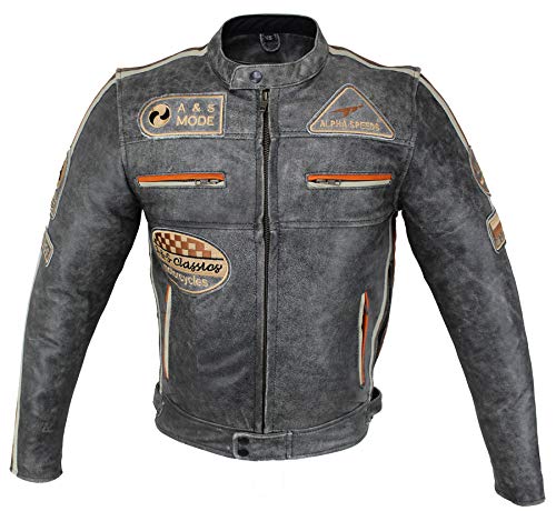 EURO STARS Motorrad & Freizeit Highway Cracker Rind Lederjacke Grau, Biker Leather Jacket grey (L, Grau) von EURO STARS