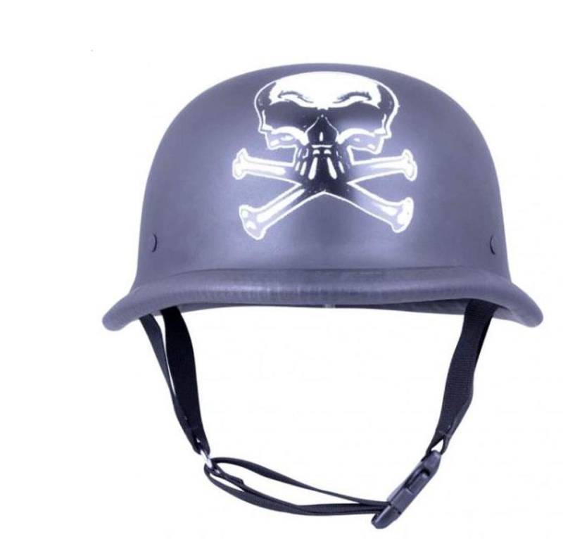 EURO STARS Skull German Matt Schwarz Stahl Helm Biker mit Totenkopf (S, Schwarz) von EURO STARS