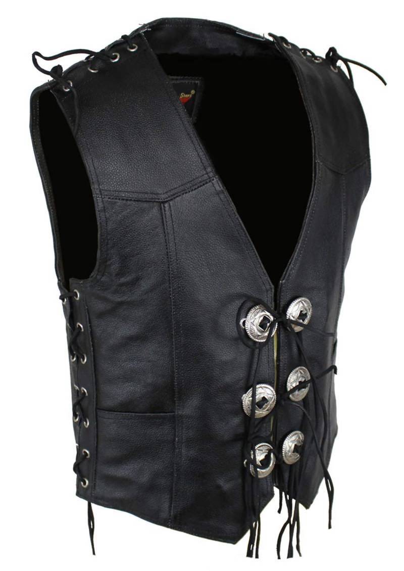 Kanchoo Lederweste mit Doppel Setien Schnür, Biker Leder Kutte, Custom Vintage Lederweste, Men's Biker Club Leather Vest, Größen XS bis 5XL (M, Schwarz) von EURO STARS