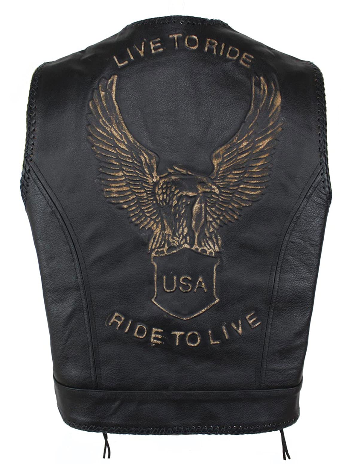 Lederkutte Herren Biker Lederweste Bon mit Adlerprägung, Herren Lederkutte mit Metallverschlüssen, Motorrad Lederweste, Biker Lederweste, Clubweste, Chopper Kutte, Rockerweste, Kutte (L, Schwarz) von EURO STARS