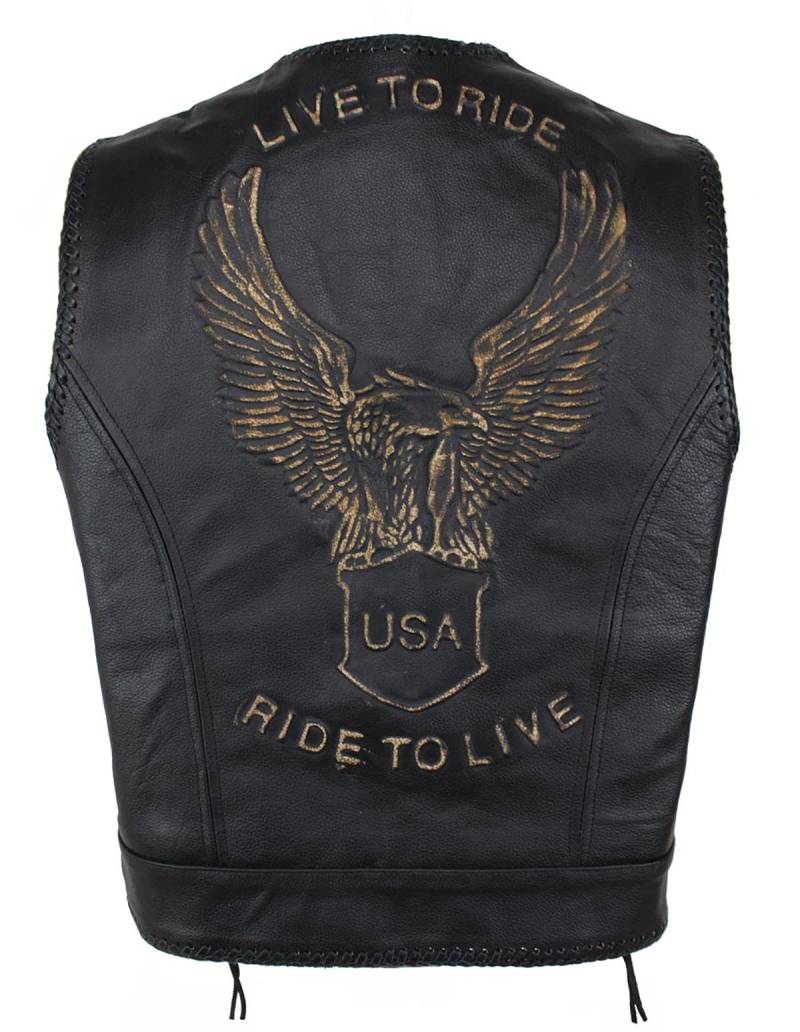 Lederkutte Herren Biker Lederweste Bon mit Adlerprägung, Herren Lederkutte mit Metallverschlüssen, Motorrad Lederweste, Biker Lederweste, Clubweste, Chopper Kutte, Rockerweste, Kutte (L, Schwarz) von EURO STARS