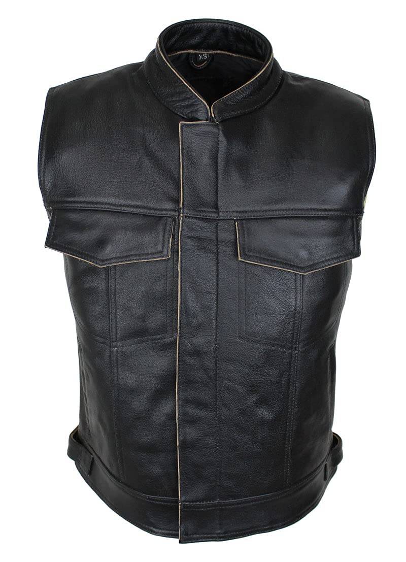 Lederkutte Herren Biker Lederweste Bon mit Adlerprägung, Herren Lederkutte mit Metallverschlüssen, Motorrad Lederweste, Biker Lederweste, Clubweste, Chopper Kutte, Rockerweste, Kutte (XL, Schwarz) von EURO STARS