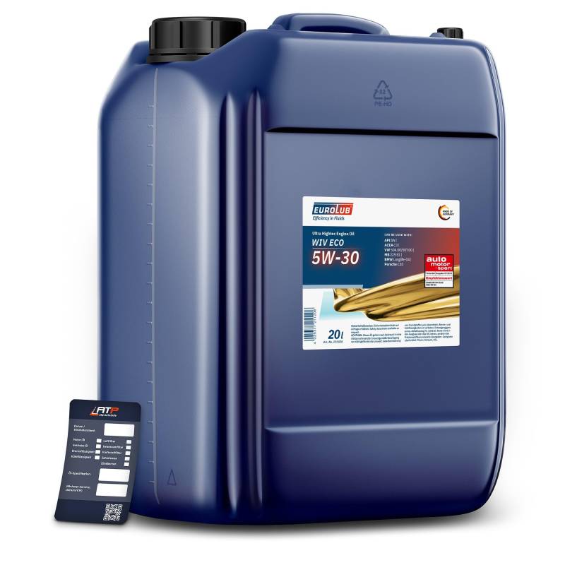 EUROLUB 1x 20l Motoröl 5W30 WIV ECO SAE Motorenöl 20 Liter + 1x Ölwechselanhänger von EUROLUB