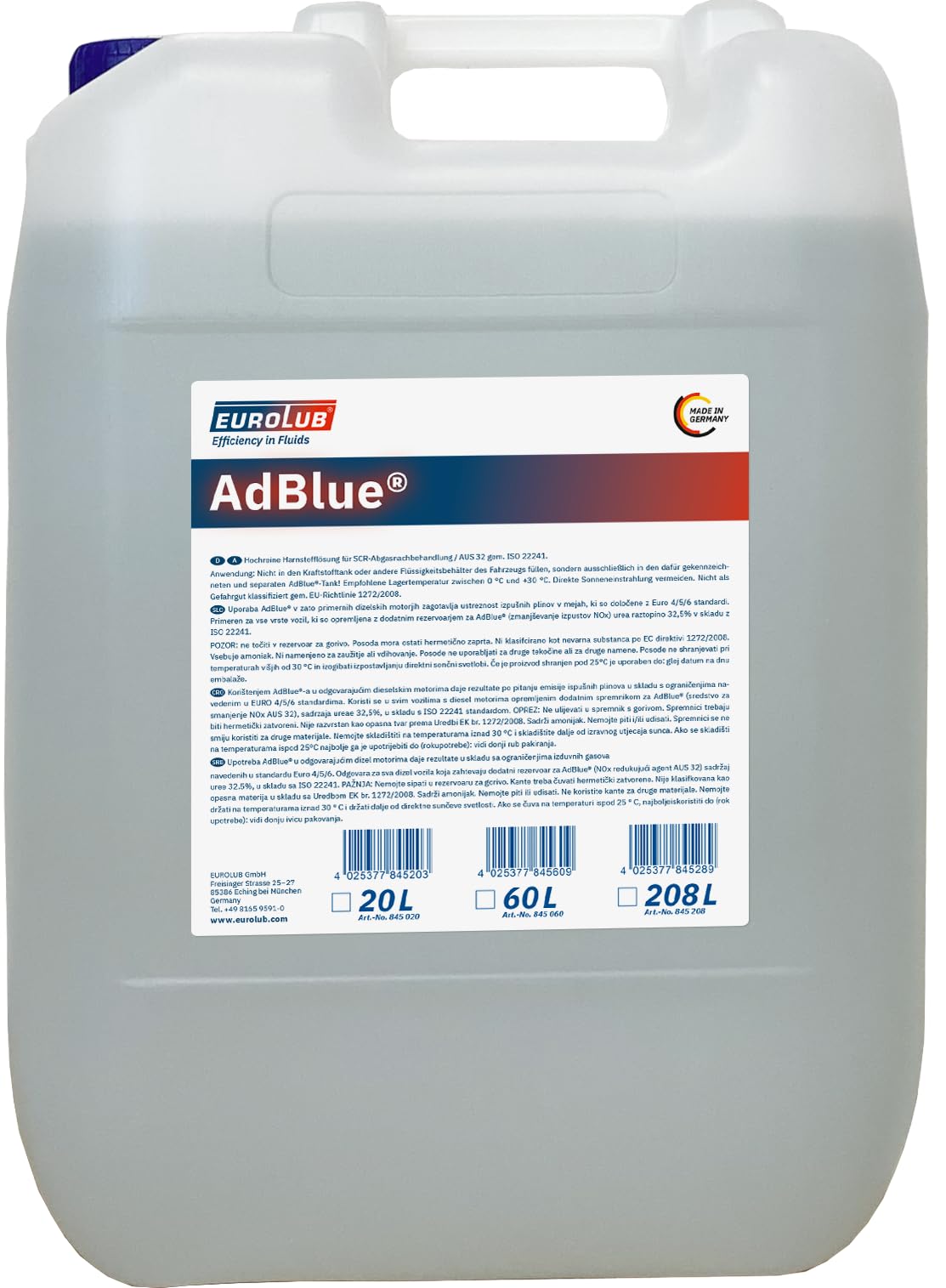 EUROLUB AdBlue Hochreine SCR Harnstofflösung ISO 22241, 20 Liter von EUROLUB