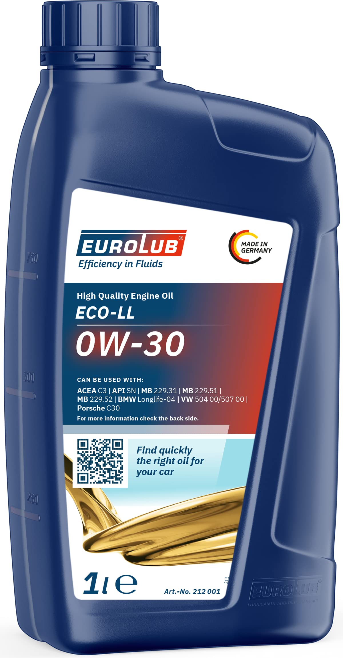 EUROLUB ECO LL SAE 0W-30 Motoröl, 1 Liter von EUROLUB