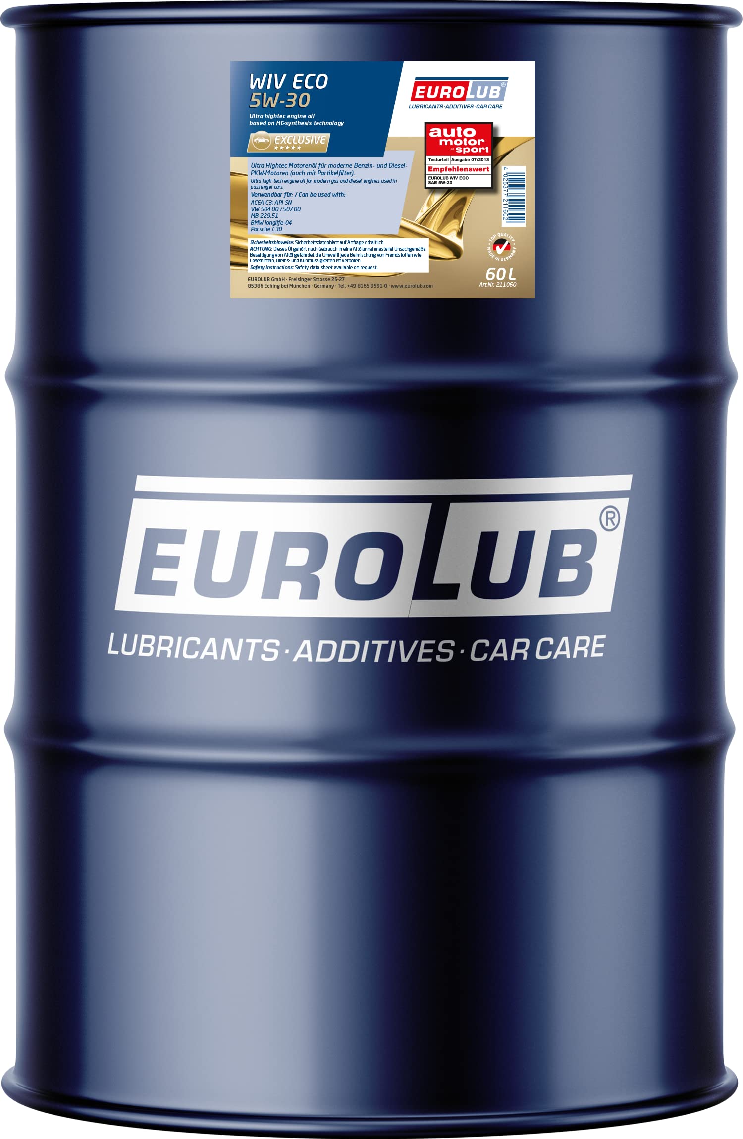 Eurolub WIV ECO 5W-30 Motoröl 60l Fass von EUROLUB