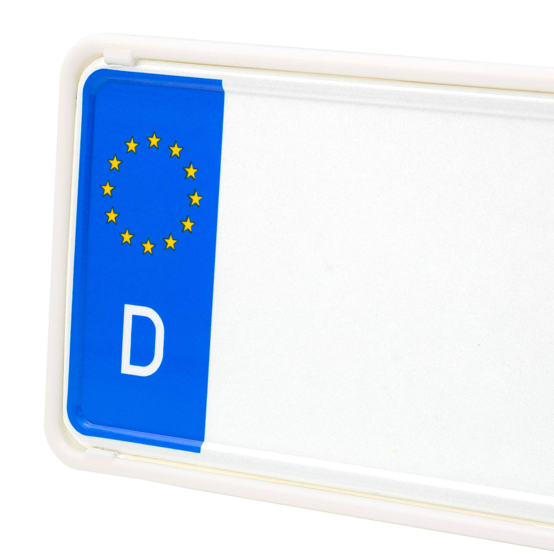 EUROSNAP Auto Kennzeichenhalter Weiß 2er Set Inklusive Montageanleitung - für Deutschland - Dezenter KFZ Kennzeichenrahmen - Universal PKW Nummernschildhalter von EUROSNAP