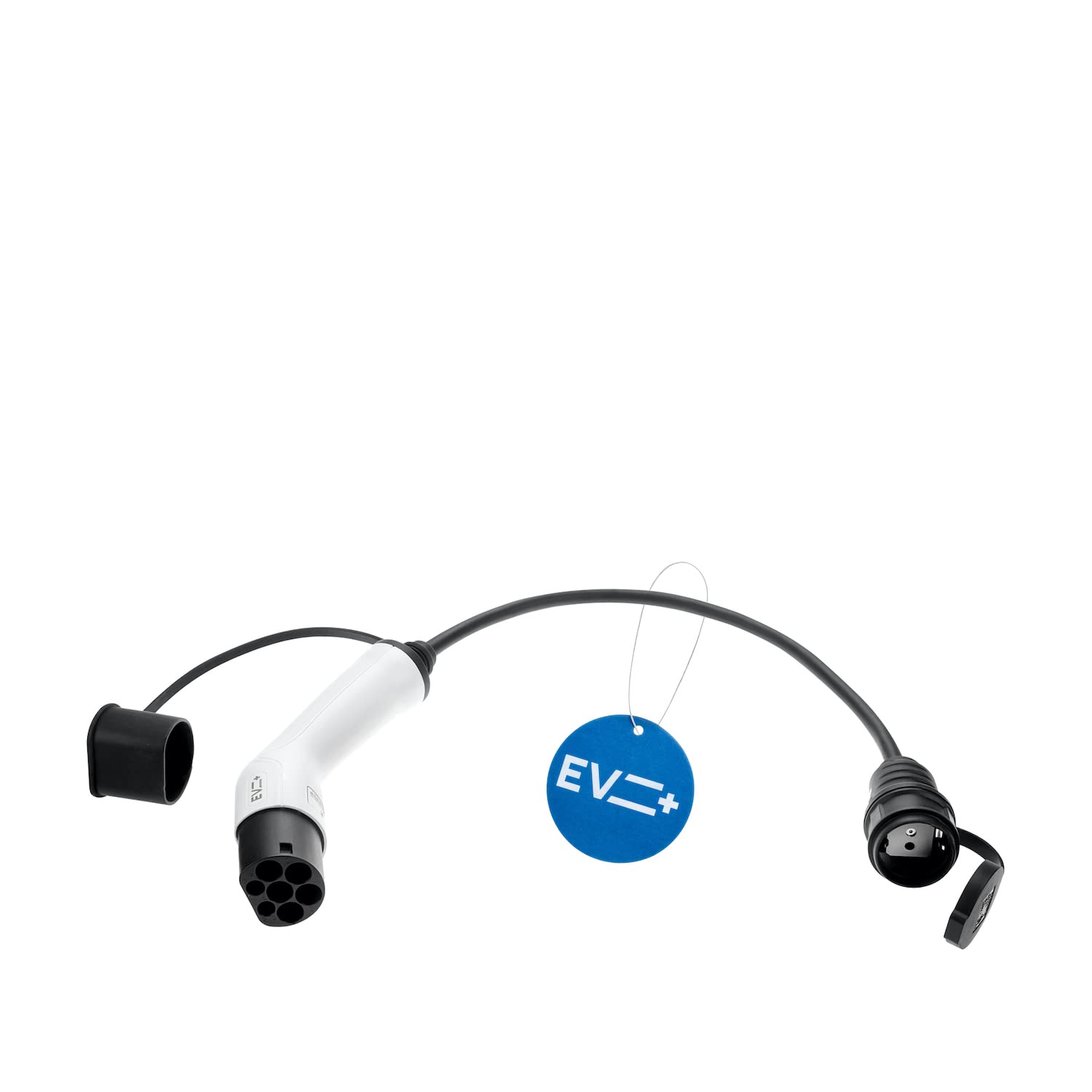 EV + Adapter für Elektrofahrzeug Ladekabel - Typ 2 IEC 62196 auf Schuko Stecker Ladegerätadapter - 1-Phase 16A (3,6 kW) Schwarz/Weiß-Steckverbinder IP44 von EV +