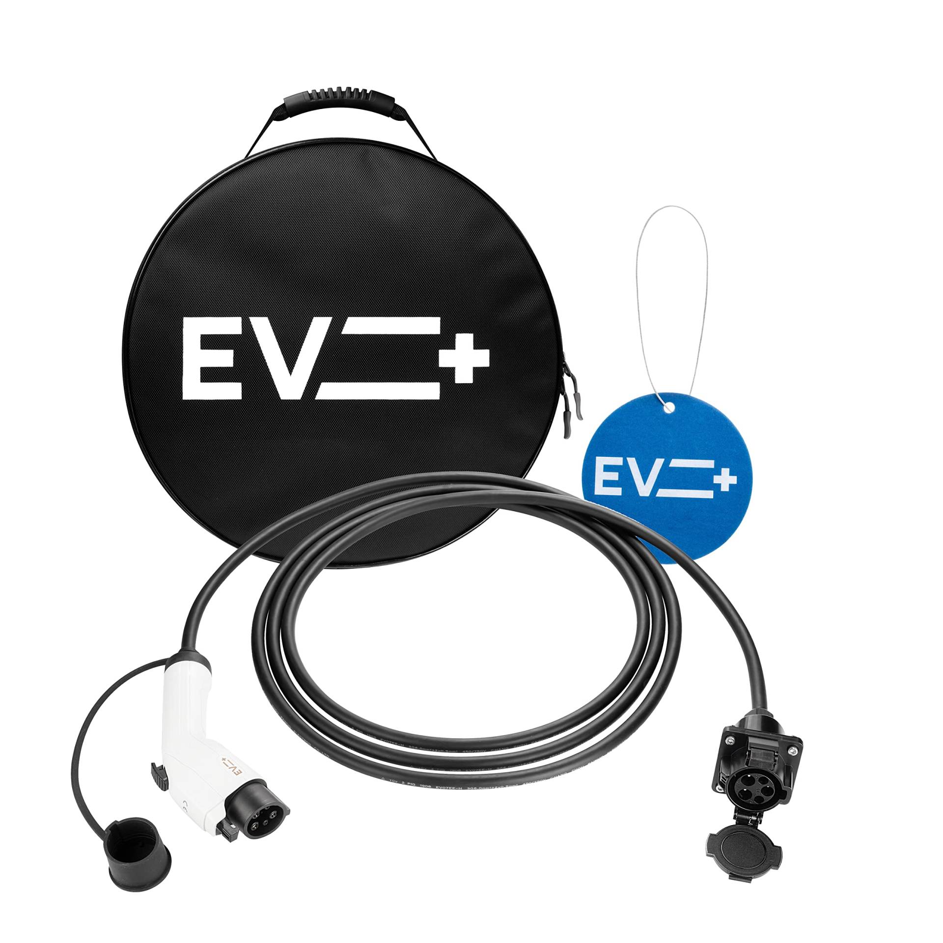 EV + Verlängerung des Ladekabels für Elektrofahrzeuge - Typ 1 SAE J1772 5 M PHEV- und EV-Ladekabe-1-Phase 32A (7.2 kW) Schwarz-Gratis Tragetasche von EV +