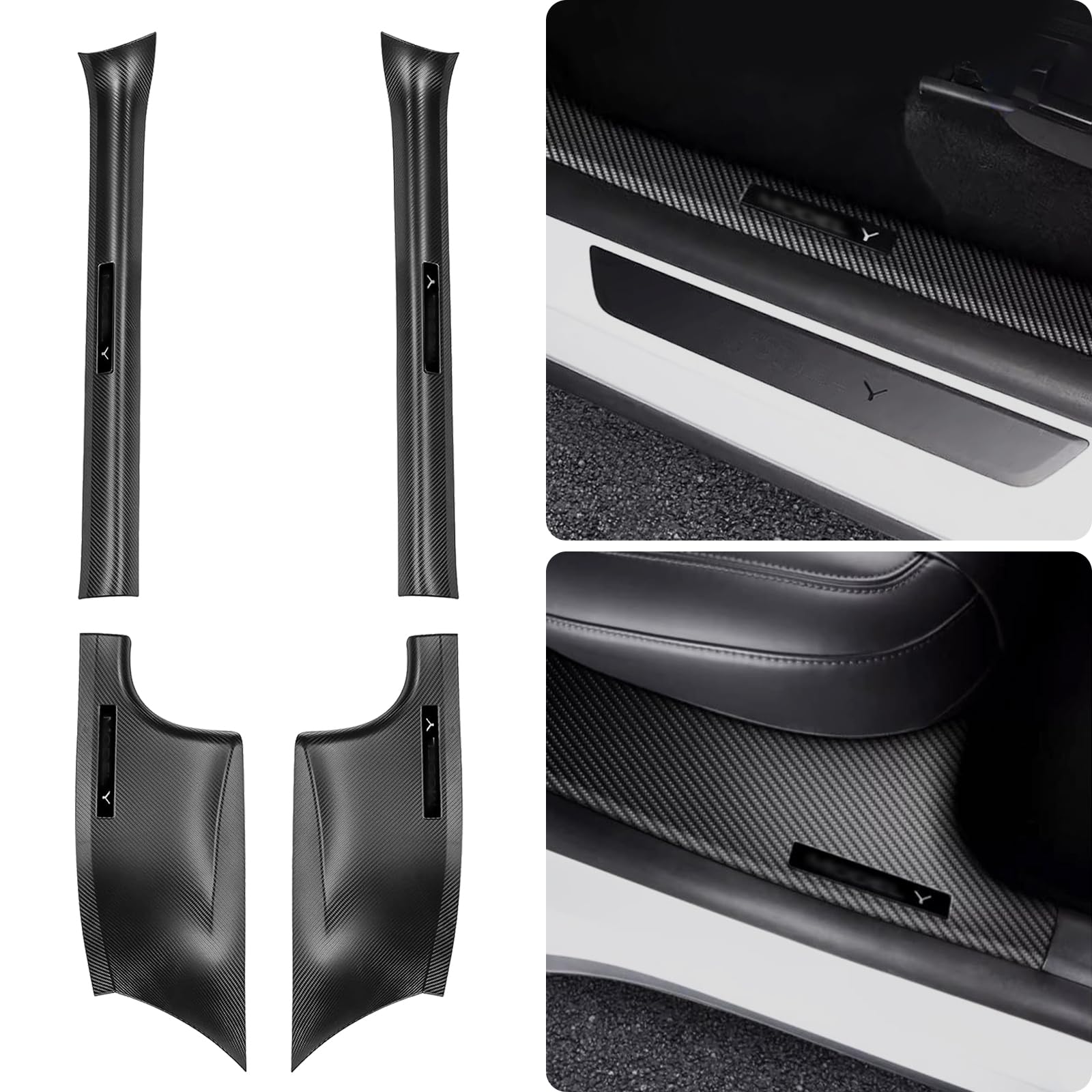 EVAUTO für Tesla Model Y Einstiegsleisten Stoßfänger Einstiegsleisten Kohlefaser ABS Kunststoff Anti-Kratz Anti-Rutsch 2021 2022 2023 Zubehör - 4 Stück von ThinsGo
