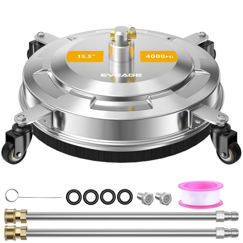 EVEAGE 39,4 cm Hochdruckreiniger, Oberflächenreiniger mit 4 Rädern, Edelstahlgehäuse, Hochdruckreiniger-Zubehör mit 2 Verlängerungsstäben, Ersatzdüsen und 4000 PSI, EP006 von EVEAGE