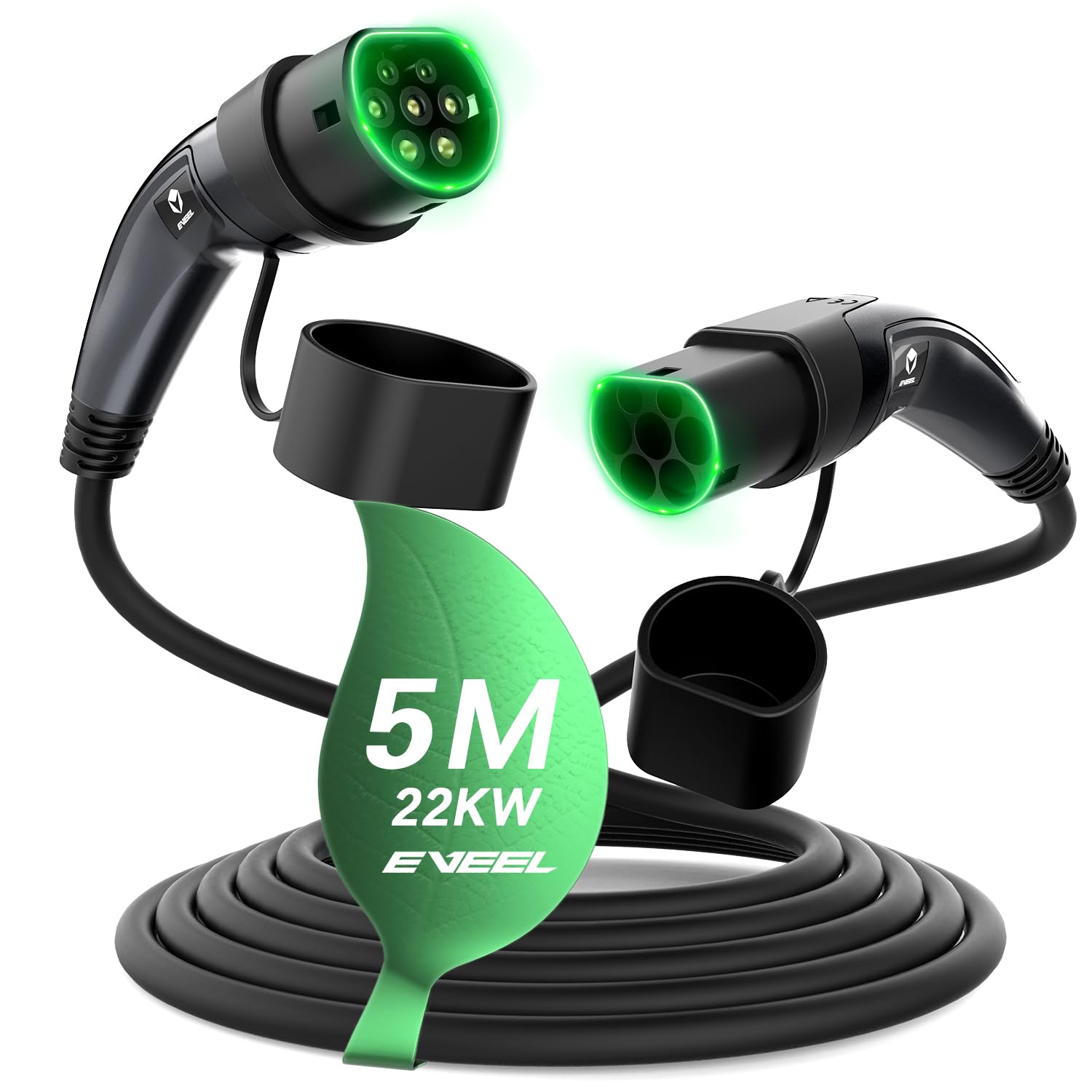 EVEEL Typ 2 Ladekabel 22kW 5M | Ladekabel Elektroauto Typ 2 32A 3 Phasig | Mode 3 Ladekabel Auto Typ 2 auf Typ 2 | kompatibel mit Model 3/S/X/Y, ZOE, e-tron, Twingo, EQ, Ariya von EVEEL