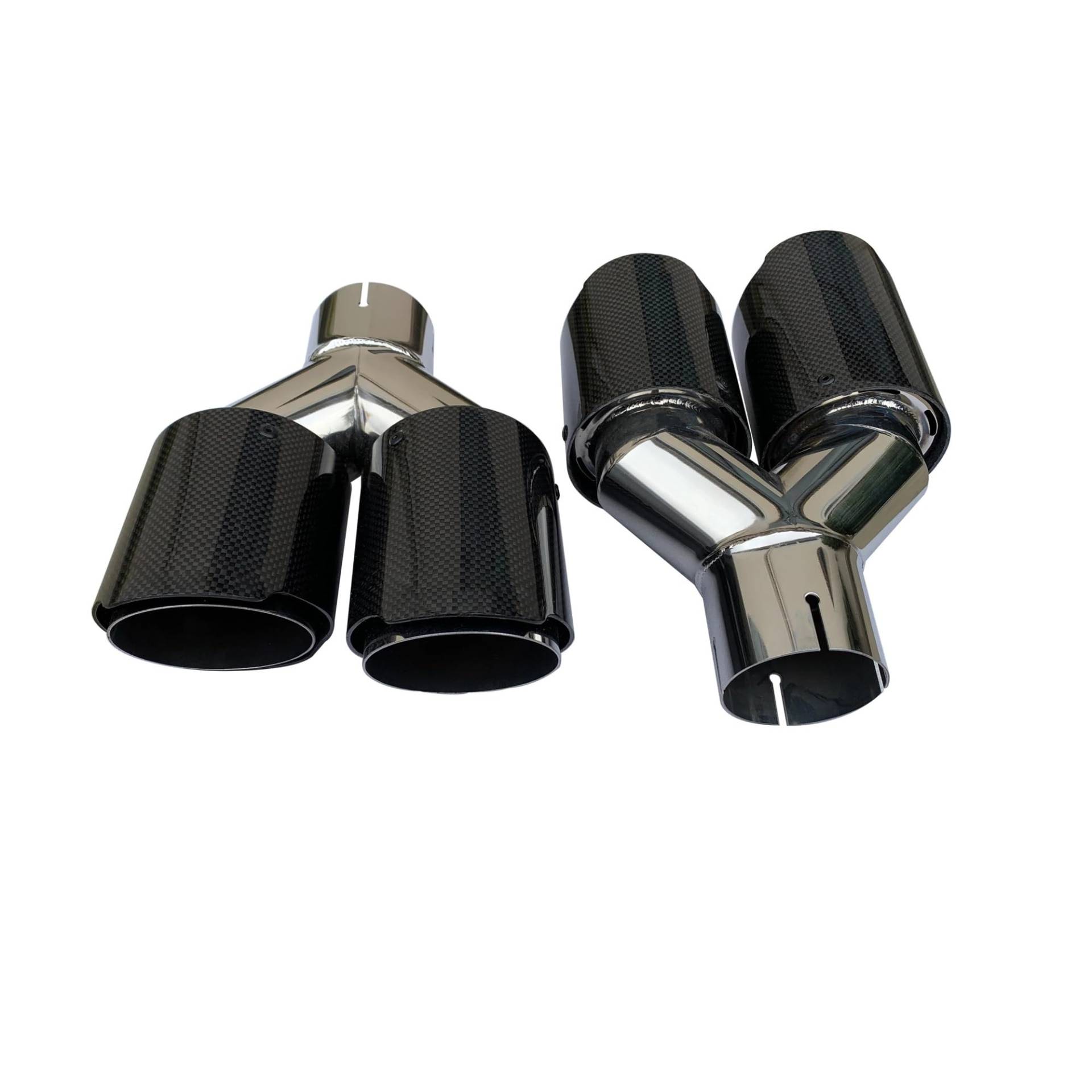 Auspuff Endrohr 1 PC Universal Auto Carbon Fib Schwanz Throat Edelstahl Schalldämpfer Y-Form Doppel-Outlet Auspuff Düse Spitze Schalldämpfer Spitze(63mm IN-89mm Out Right) von EVEKHAHHRB