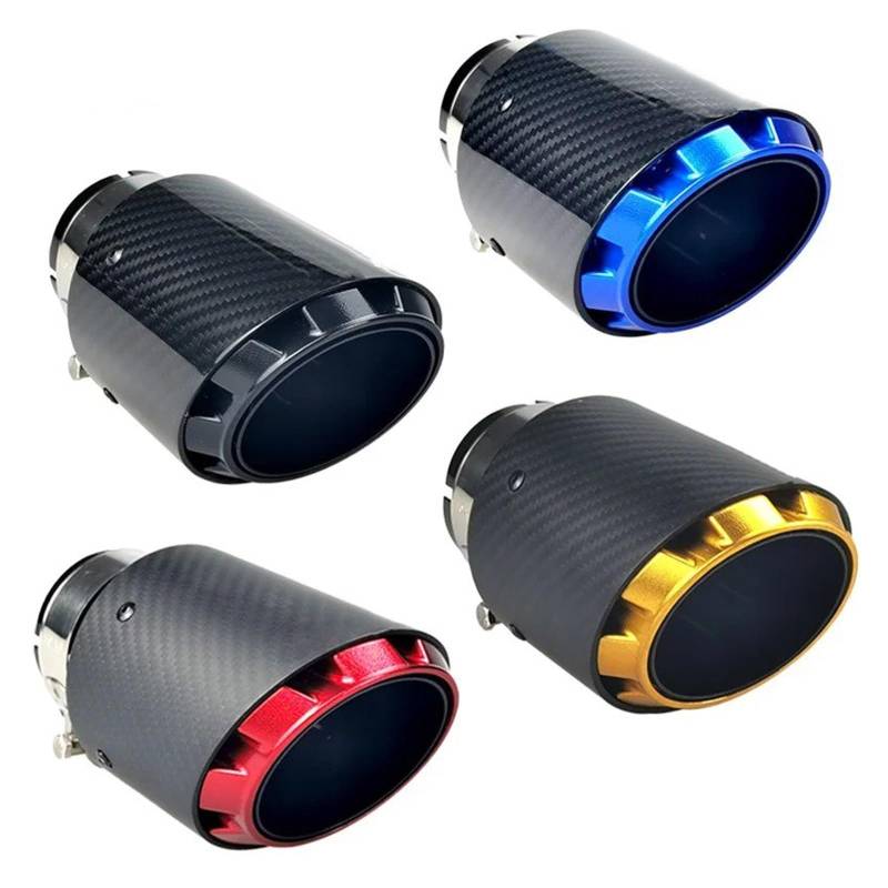 Auspuff Endrohr Auto Kohlefaser Schwarz Edelstahl Modifizierte Auspuffblende Einlass 60mm 63mm Schalldämpfer Spitze(Red In60-89mm) von EVEKHAHHRB