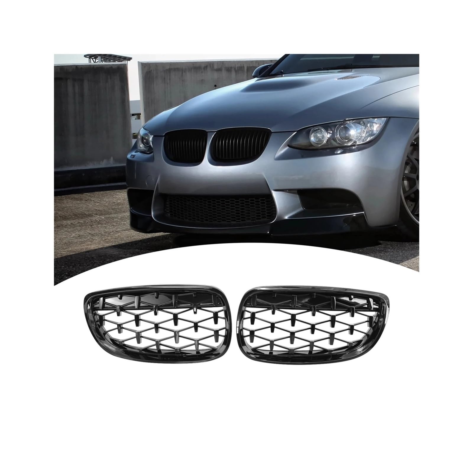 Haubengrill 2 Stücke Für E92 E93 2007-2013 Auto Frontstoßstangengitter Schwarz Glänzend Nierengrill Diamant Nierengrill Kühlergrill Vorne(Gloss Black) von EVEKHAHHRB