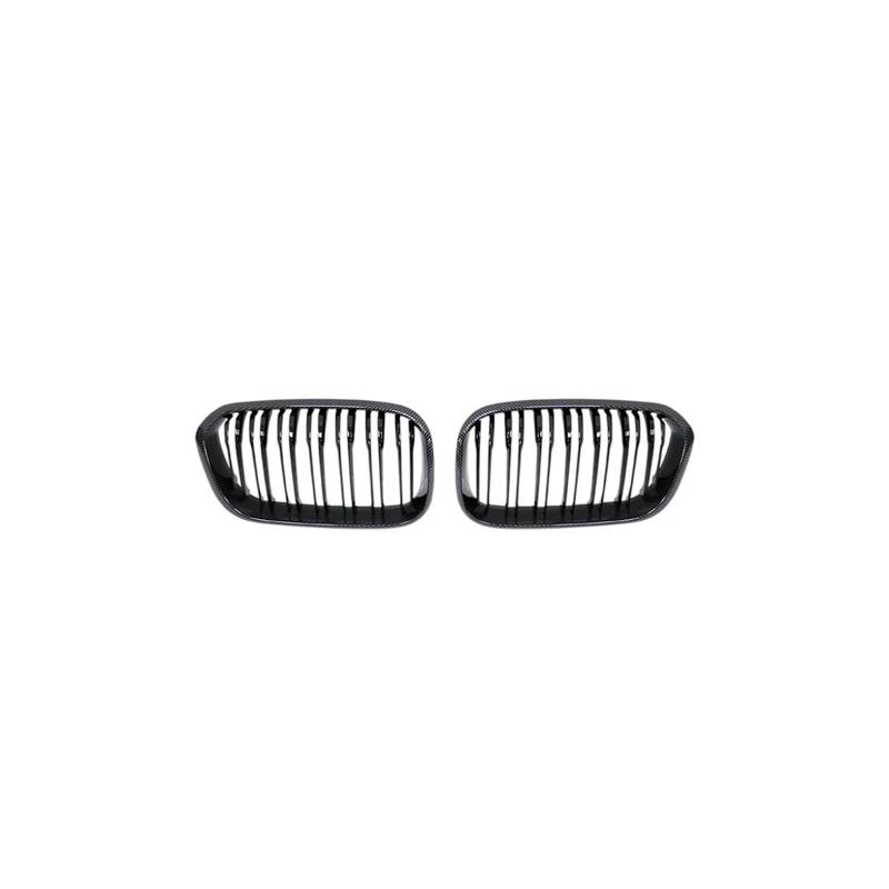 Haubengrill 2Pcs Für 1 Serie F20 F21 2016 2017 Auto Front Gitter Glanz Schwarz Niere Grill Kühlergrill Vorne(Double Line Carbon) von EVEKHAHHRB