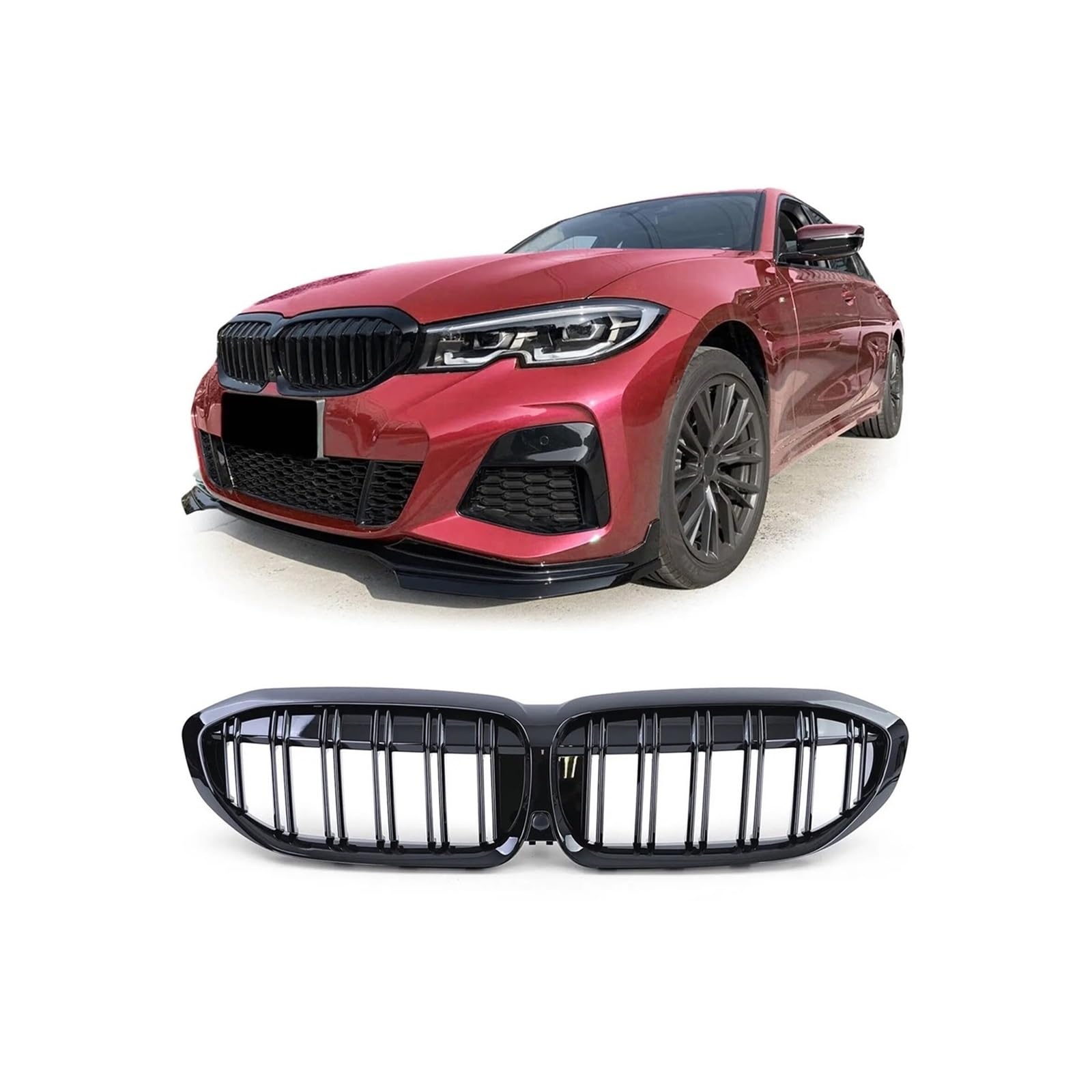 Haubengrill Für 3er-Serie G20 G21 G28 2019–2022 Auto Frontstoßstange Haube Nierengrill Black Diamond Meteor Style Kühlergrill Vorne(2 Slat-Gloss Black) von EVEKHAHHRB