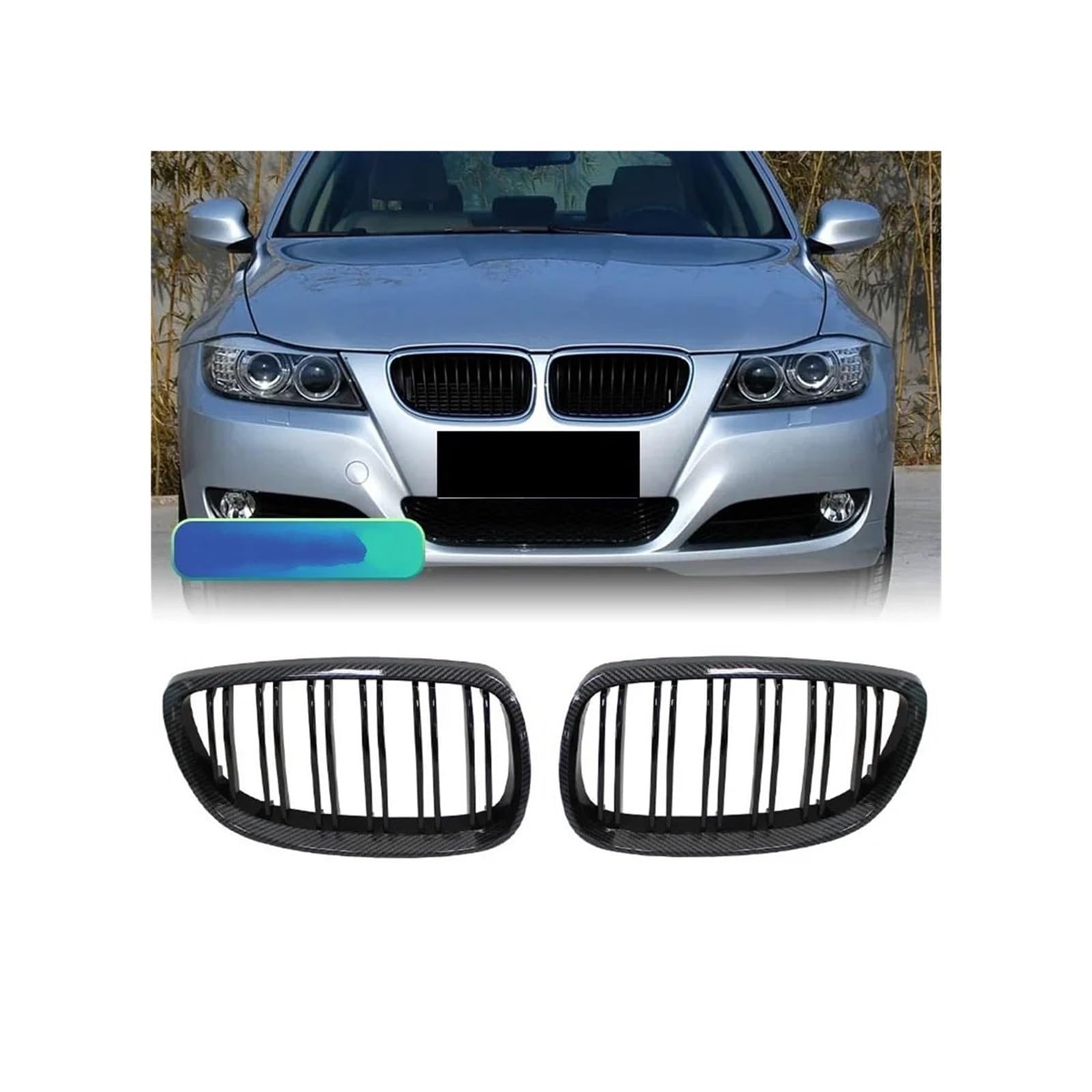 Haubengrill Für M3 E92 E93 2006-2009 Frontstoßstange Nierengrill Glanz Schwarz Dual Line Grille Car Styling Kühlergrill Vorne(Carbon Look) von EVEKHAHHRB