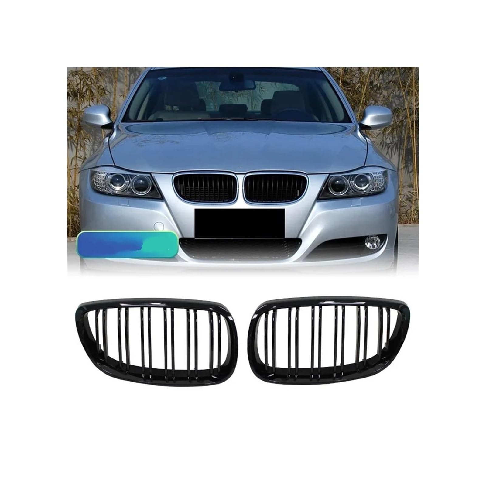 Haubengrill Für M3 E92 E93 2006-2009 Frontstoßstange Nierengrill Glanz Schwarz Dual Line Grille Car Styling Kühlergrill Vorne(Gloss Black) von EVEKHAHHRB