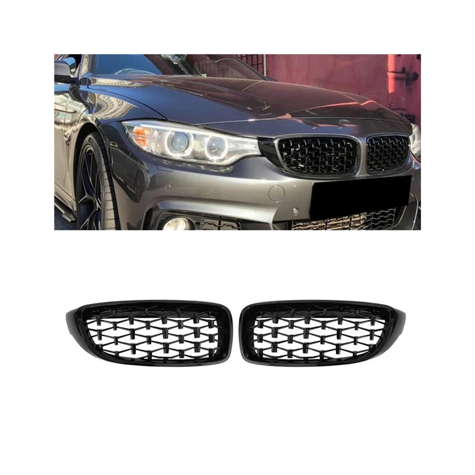 Haubengrill Für M3 Für M4 F32 F33 F36 F80 F82 2012-2019 Auto Frontstoßstange Racing Grill Glanz Schwarz Kühlergrill Vorne(Diamond-All Black) von EVEKHAHHRB